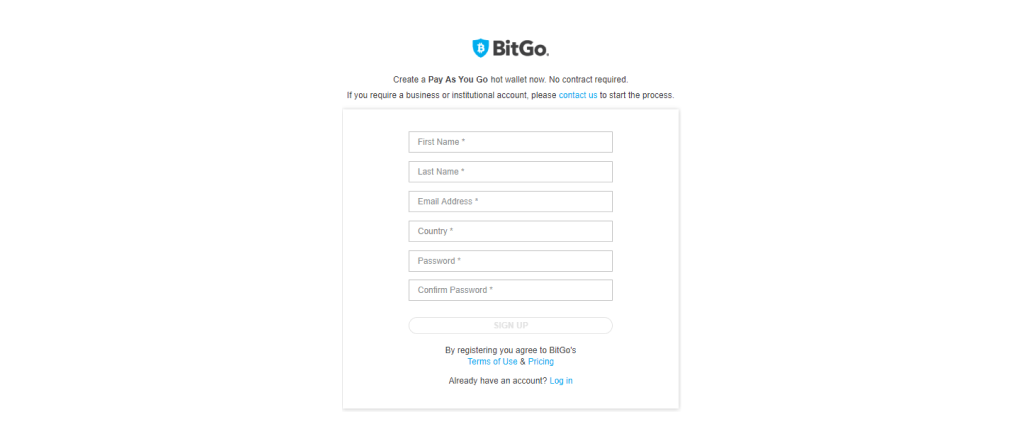 BitGo Pay As You Go wallet